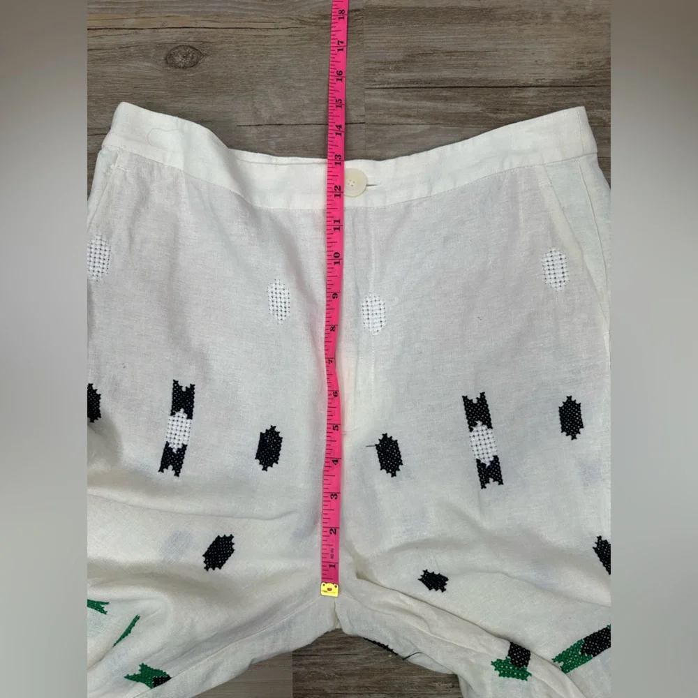 Zara White Embroidered Linen Blend Pants Trousers Size Large